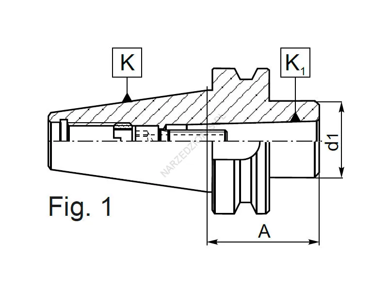 Rysunek techniczny: Tuleja redukcyjna z chw. MAS 403-BT na chw.Morse'a z gw: T.1694 AD+B BT40/MS2 50mm - KOLNO